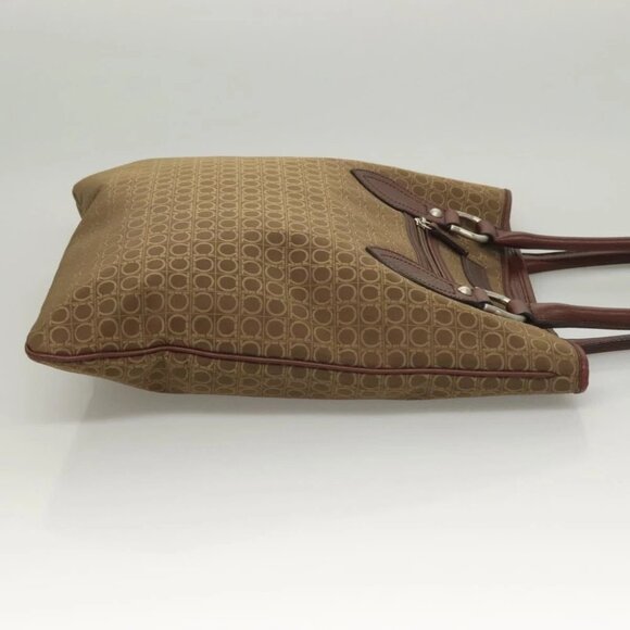 Salvatore Ferragamo Gancini Tote Bag Canvas Brown Silver Auth - Picture 9 of 16